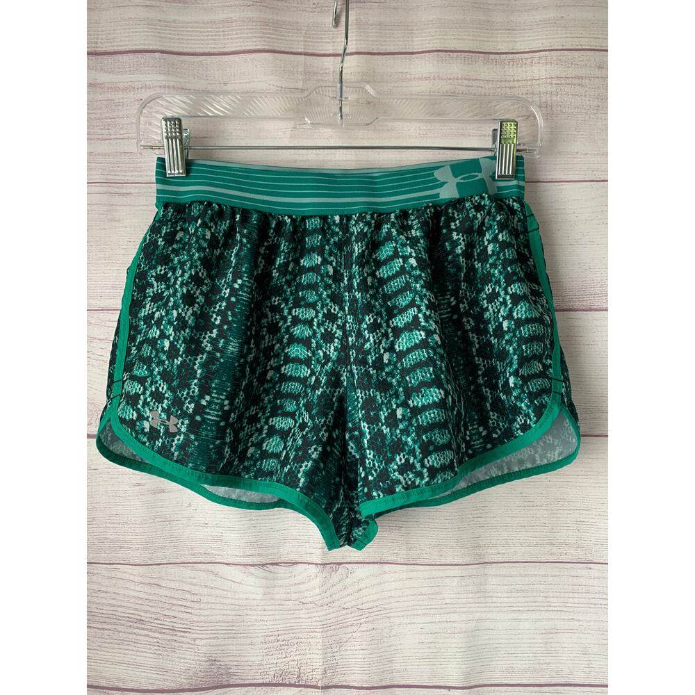 Under Armour Teal Green Back Snakeskin Shorts Lined Inner Pocket Running Size S